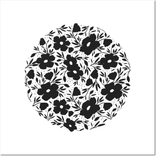 Black and white floral pattern Posters and Art